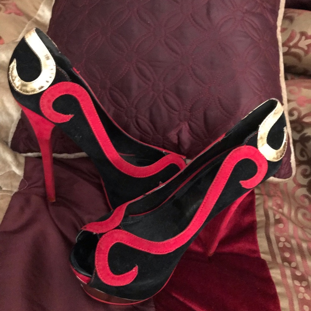Red Black and Gold High Heels